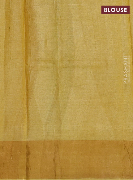 Pure tussar silk saree yellow shade with allover prints and zari woven border