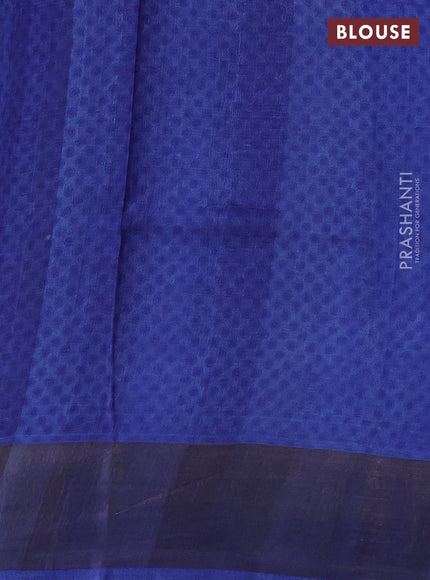 Pure tussar silk saree blue with allover floral prints and zari woven border