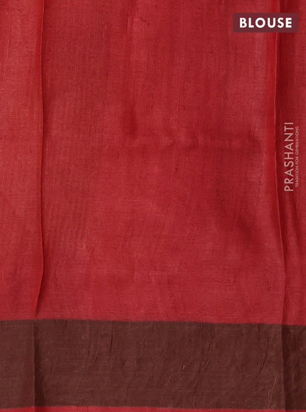 Pure tussar silk saree yellow and red with allover geometric prints and zari woven border