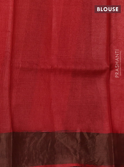 Pure tussar silk saree orange and red with allover geometric prints and zari woven border