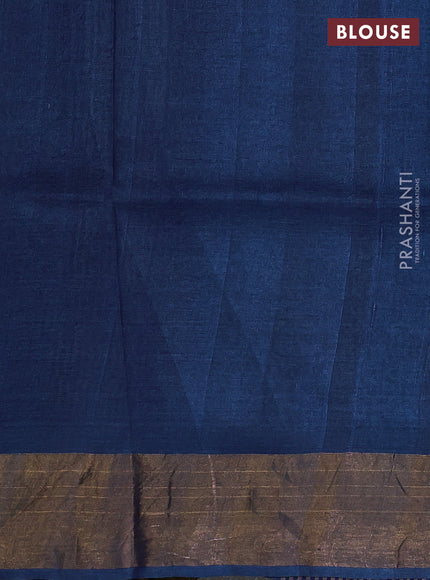 Pure tussar silk saree blue with allover geometric prints and zari woven border