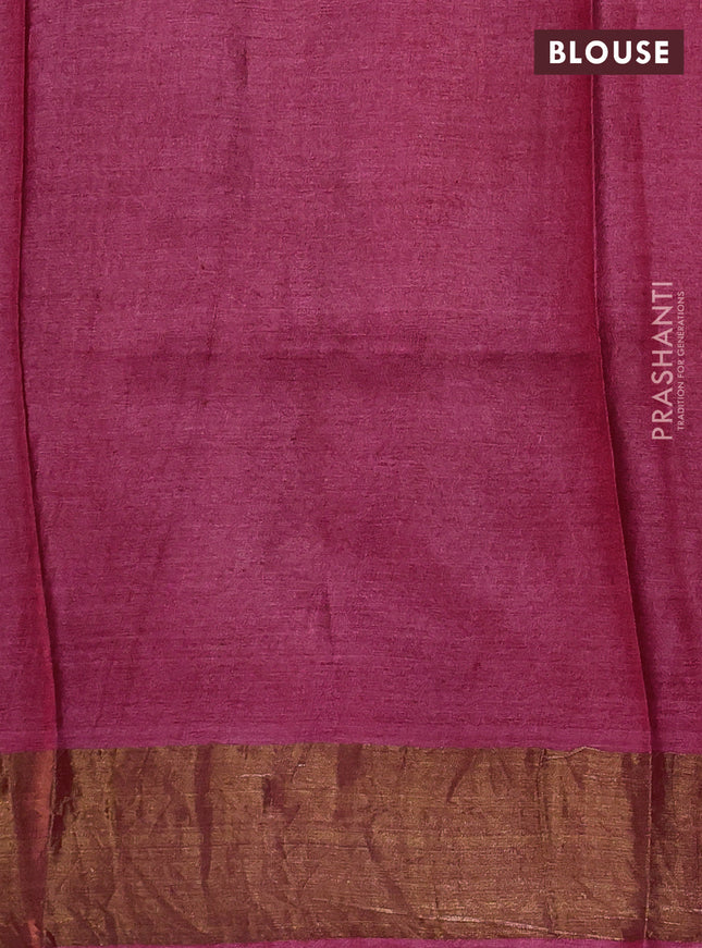 Pure tussar silk saree pink with allover geometric prints and zari woven border