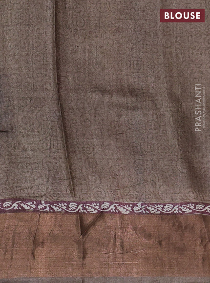 Pure tussar silk saree brown with geometric prints and zari woven border