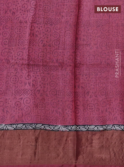Pure tussar silk saree grey and pastel pink with geometric prints and zari woven border
