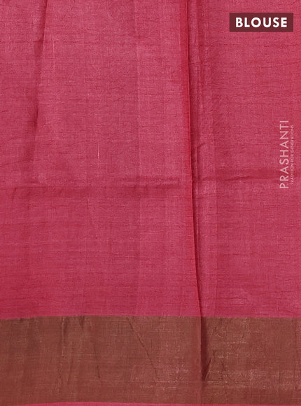 Pure tussar silk saree brown and peach shade with allover prints and zari woven border