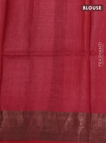 Pure tussar silk saree grey and maroon with allover prints and zari woven border