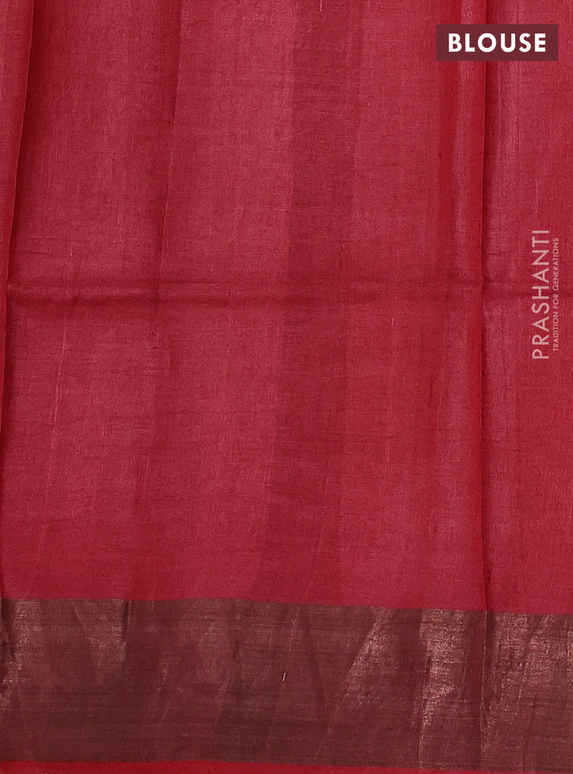 Pure tussar silk saree grey and maroon with allover prints and zari woven border