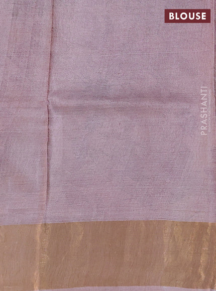 Pure tussar silk saree pastel pink with allover prints and zari woven border