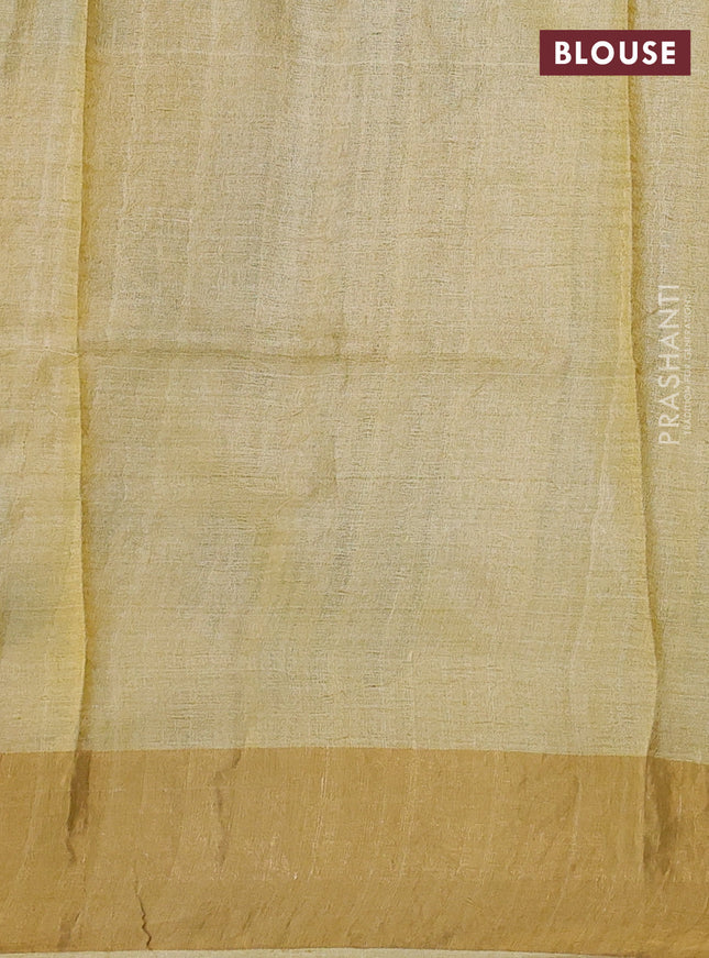 Pure tussar silk saree yellow with allover prints and zari woven border