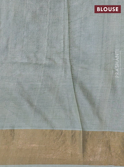 Pure tussar silk saree pastel green with allover prints and zari woven border