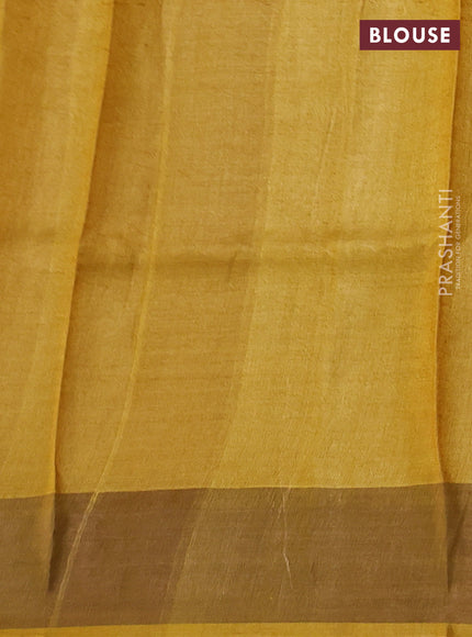 Pure tussar silk saree mustard yellow with allover kalamkari prints and zari woven border