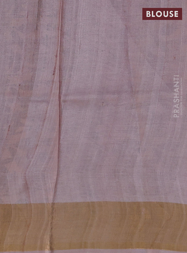 Pure tussar silk saree pastel pink with allover prints and zari woven border