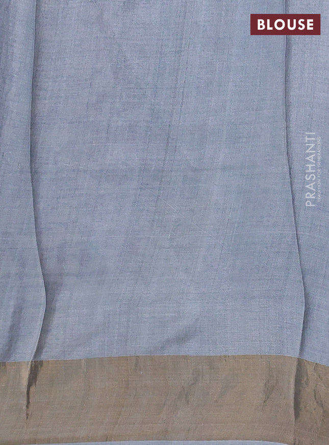 Pure tussar silk saree grey with allover prints and zari woven border
