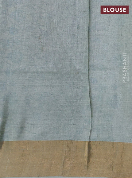 Pure tussar silk saree pastel green with allover prints and zari woven border