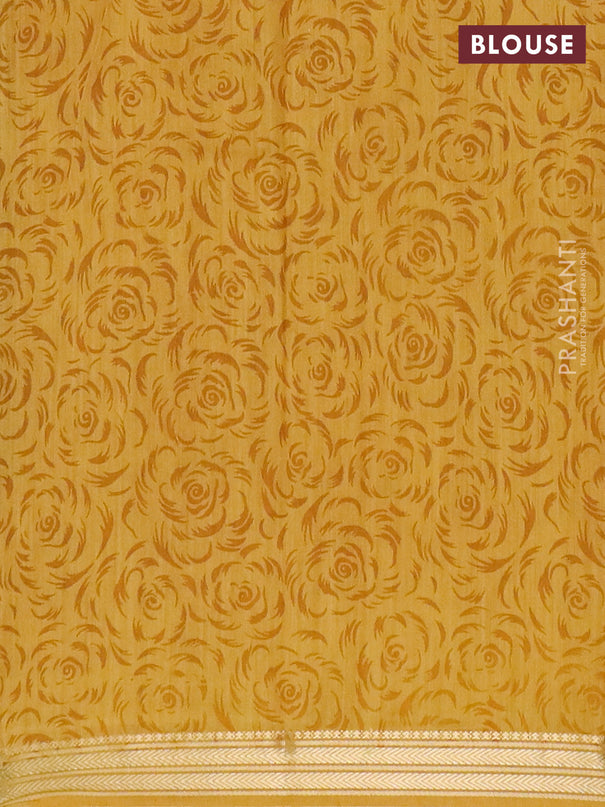 Muslin silk saree coffee brown and mustard yellow with allover prints and zari woven border