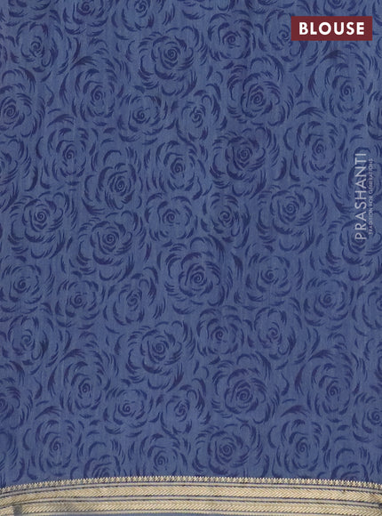 Muslin silk saree maroon and bluish grey with allover prints and zari woven border