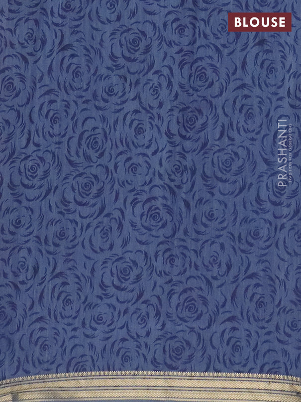 Muslin silk saree maroon and bluish grey with allover prints and zari woven border