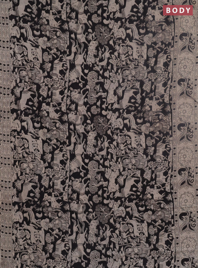 Kalamkari cotton saree black and beige with allover prints and printed border