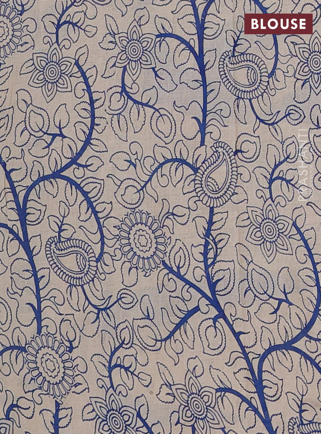 Kalamkari cotton saree light green and blue with allover prints and printed border
