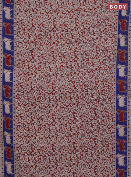 Kalamkari cotton saree maroon and blue with allover prints and pichwai border
