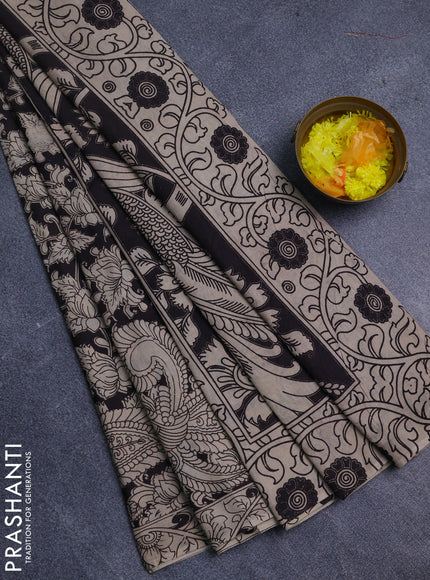 Kalamkari cotton saree beige and black with allover prints and printed border