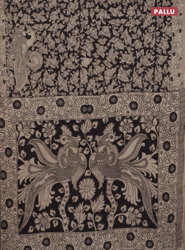 Kalamkari cotton saree beige and black with allover prints and printed border