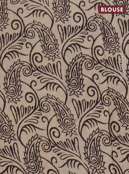 Kalamkari cotton saree beige and black with allover prints and printed border