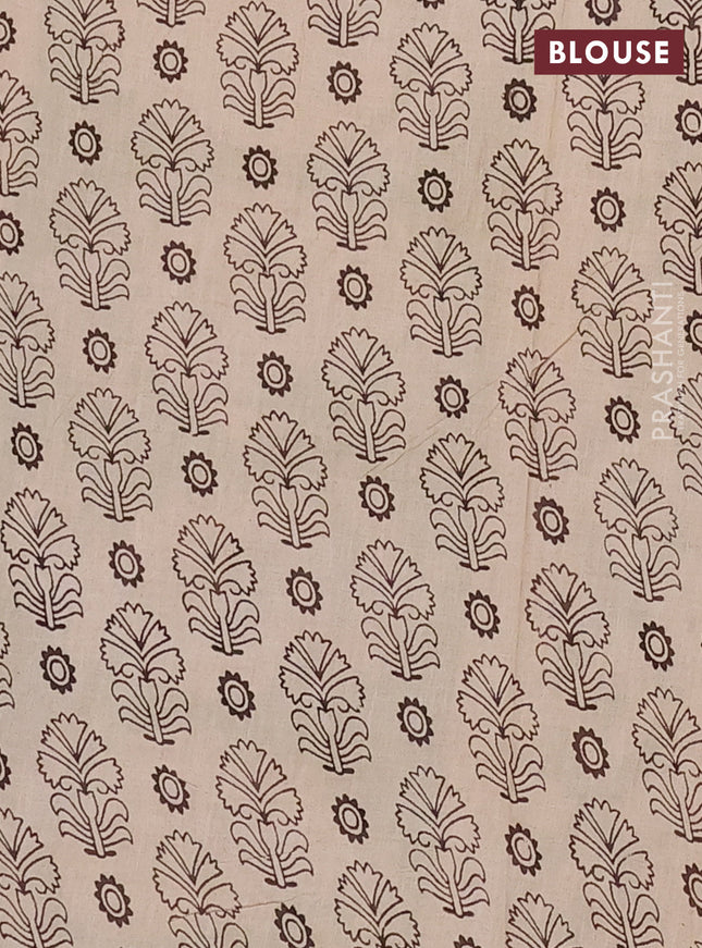 Kalamkari cotton saree light green and beige with allover prints and printed border