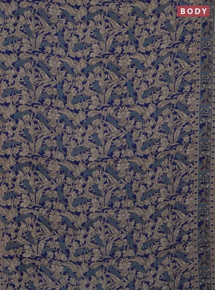 Kalamkari cotton saree blue and pastel blue with allover prints and printed border