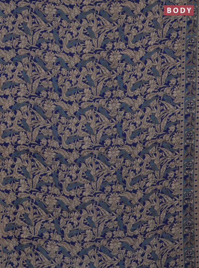 Kalamkari cotton saree blue and pastel blue with allover prints and printed border
