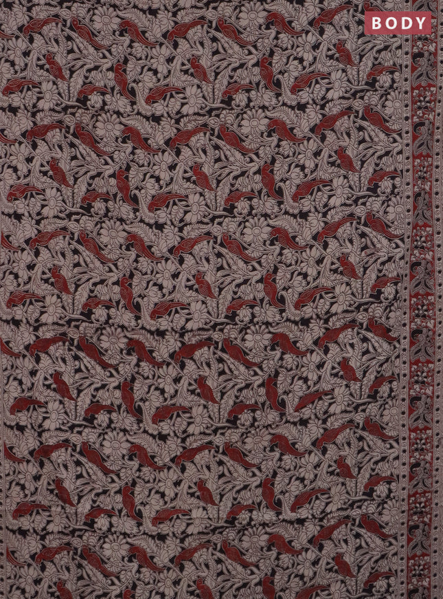 Kalamkari cotton saree black and maroon with allover prints and printed border