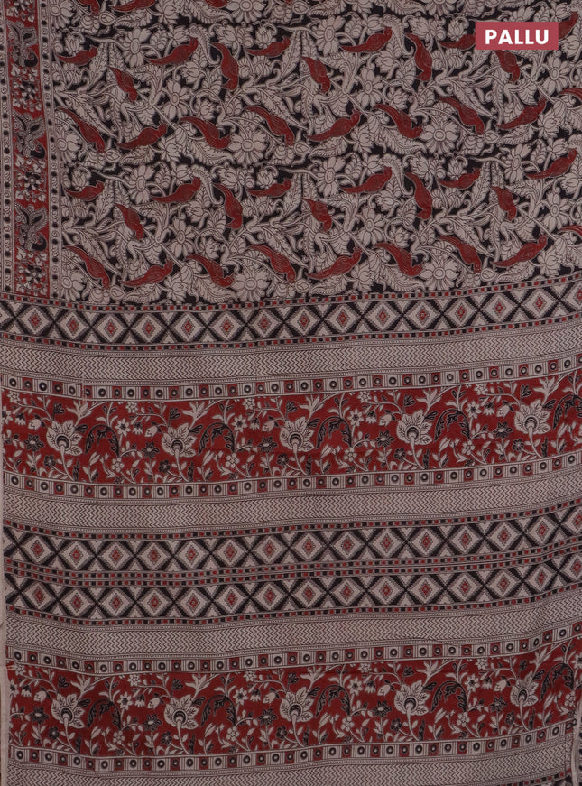Kalamkari cotton saree black and maroon with allover prints and printed border