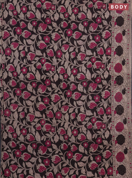Kalamkari cotton saree black and beige with allover prints and printed border