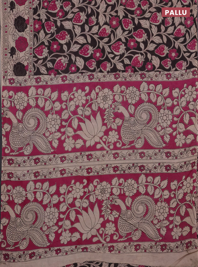 Kalamkari cotton saree black and beige with allover prints and printed border