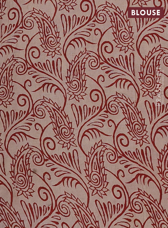 Kalamkari cotton saree blue and rust shade with allover prints and printed border