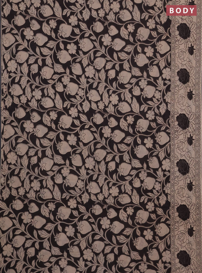 Kalamkari cotton saree black and beige with allover prints and printed border