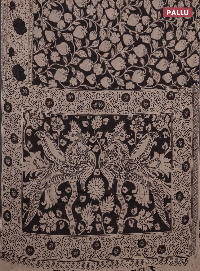 Kalamkari cotton saree black and beige with allover prints and printed border