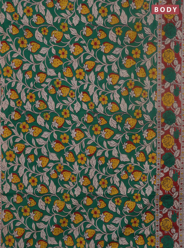 Kalamkari cotton saree green and rust shade with allover prints and printed border