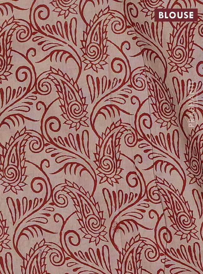 Kalamkari cotton saree green and rust shade with allover prints and printed border