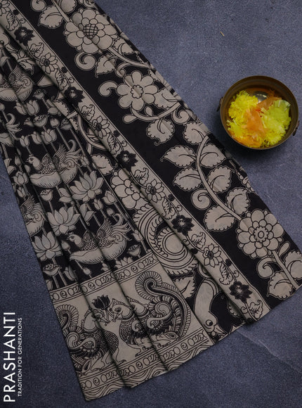 Kalamkari cotton saree black and beige with allover prints and printed border