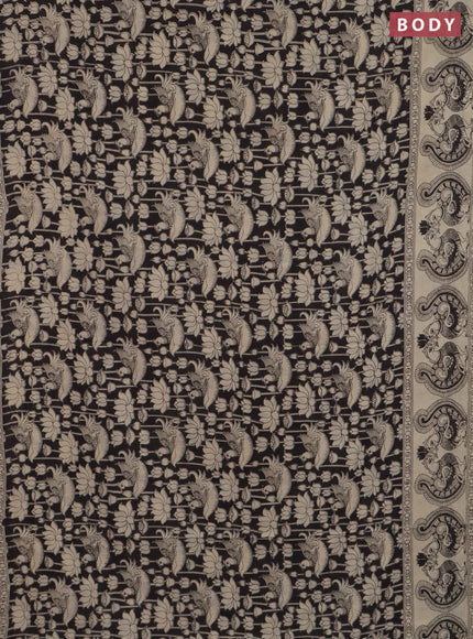 Kalamkari cotton saree black and beige with allover prints and printed border
