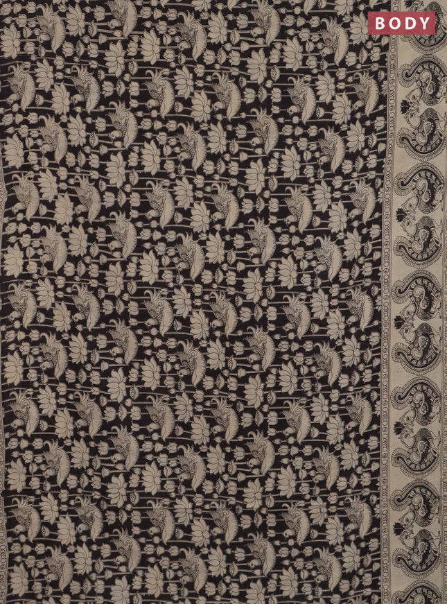 Kalamkari cotton saree black and beige with allover prints and printed border
