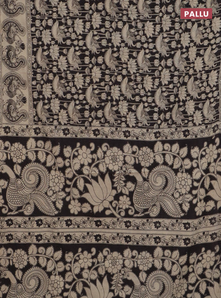 Kalamkari cotton saree black and beige with allover prints and printed border