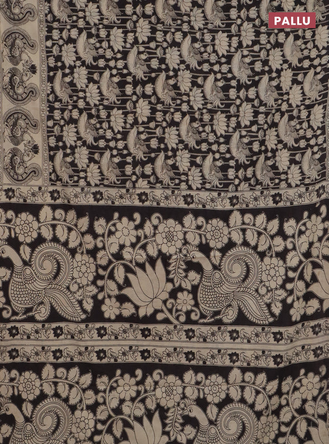 Kalamkari cotton saree black and beige with allover prints and printed border