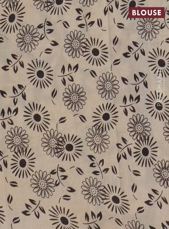 Kalamkari cotton saree black and beige with allover prints and printed border