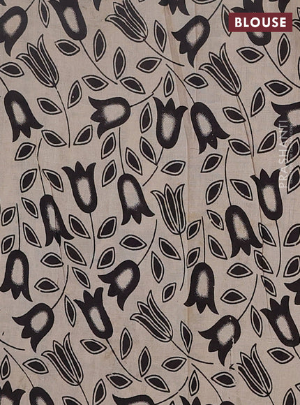 Kalamkari cotton saree beige and yellow with allover prints and printed border
