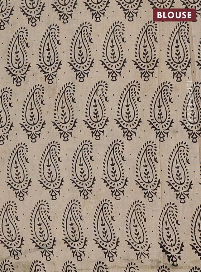 Kalamkari cotton saree beige and lavender with allover prints and printed border