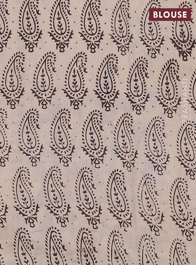 Kalamkari cotton saree peacock blue and beige with allover prints and printed border