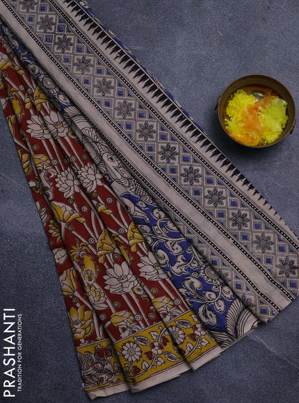 Kalamkari cotton saree maroon and yellow with allover prints and printed border