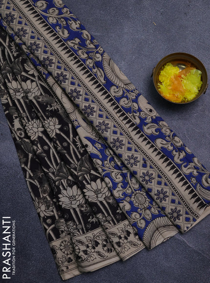 Kalamkari cotton saree black and beige with allover prints and printed border